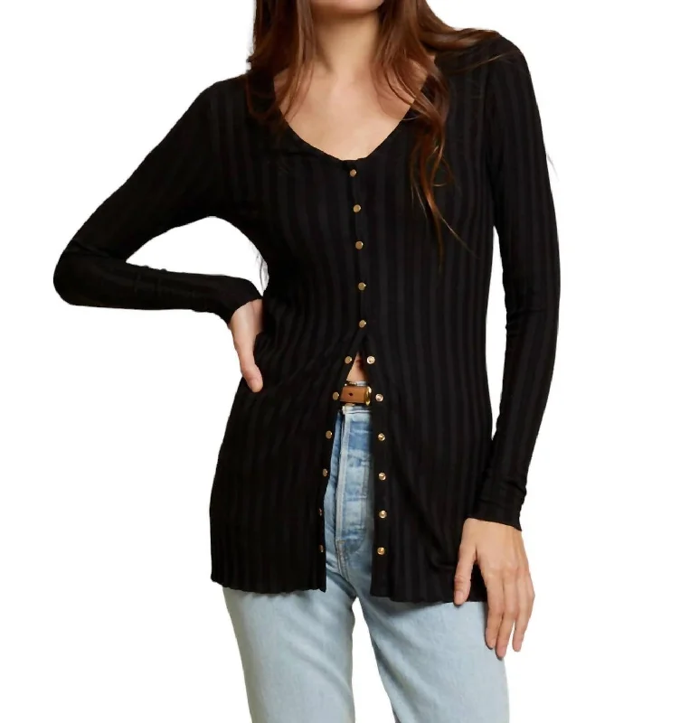 steel refined cardigan -steel refined cardigan -Mayumi Cardigan In Black