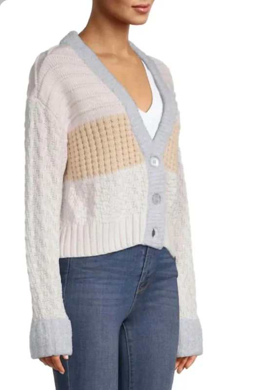 flare trim cardigan -flare trim cardigan -Mixed Media Cardi In Silver Multi