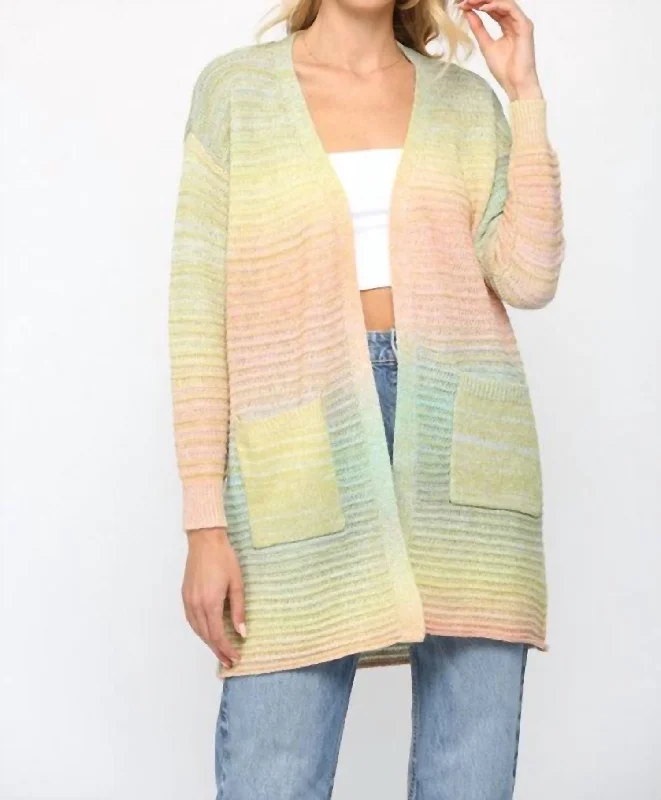 tribal thread cardigan -tribal thread cardigan -Ombre Yarn Knitted Open Cardigan In Green Multi