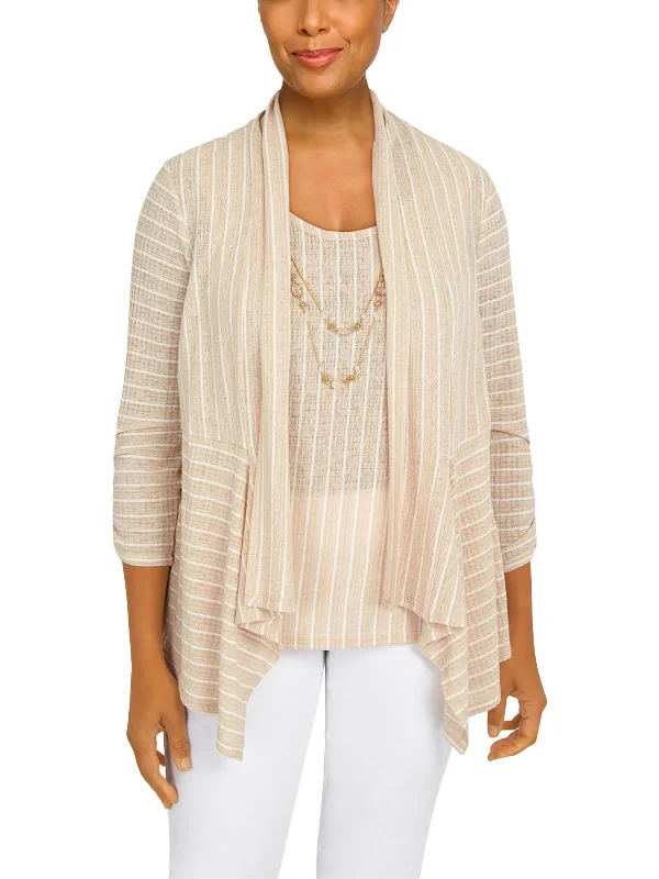 curve stitch cardigan -curve stitch cardigan -Petites Womens Ribbed Open Front Cardigan Sweater