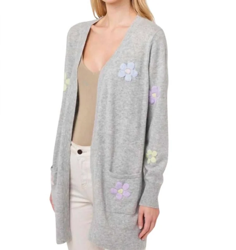 coal refined cardigan -coal refined cardigan -Polly Floral Cardigan In Grey/soft Lilac