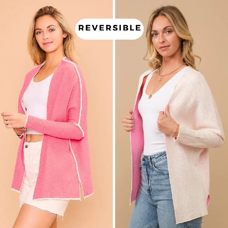 walnut vivid cardigan -walnut vivid cardigan -Reversible Pink Ivory Cardigan