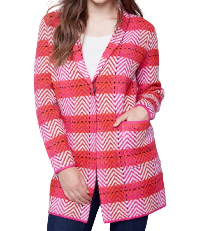 moss robust cardigan -moss hearty cardigan -Shawl Neck Jaquard Cardigan In Orchid