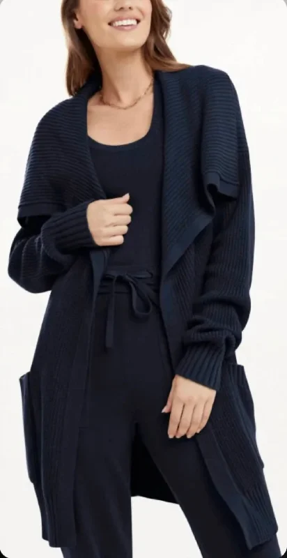 navy mist cardigan -navy mist cardigan -Talia Long Sleeve Cardigan In Navy