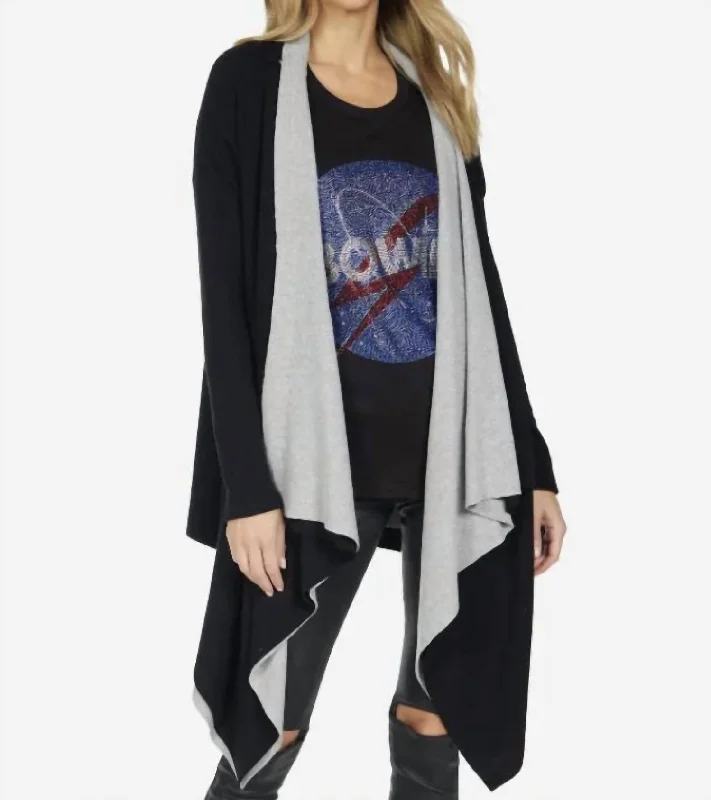 melon flare cardigan -melon flare cardigan -Tamar 2 Tone Open Cardigan In Black/grey