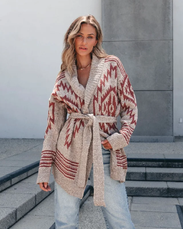 plum vivid cardigan -plum bold cardigan -Taupe Aztec Belted Cardigan