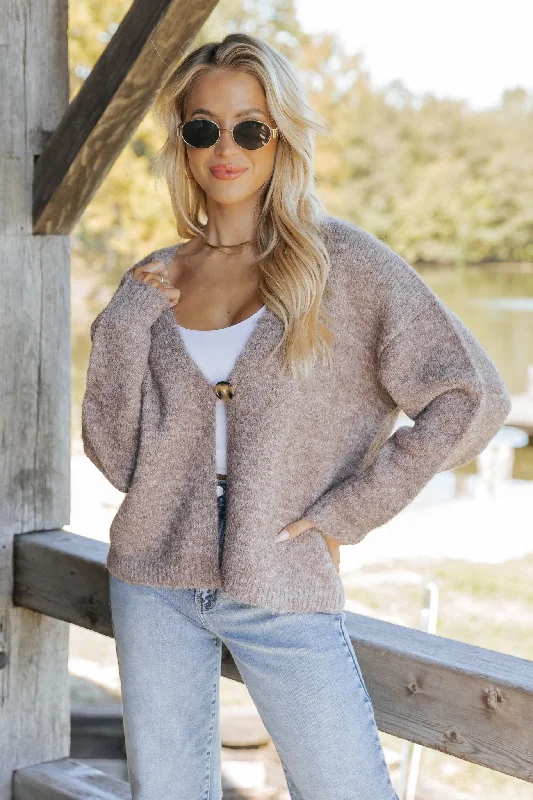 sepia flair cardigan -sepia charm cardigan -Ultra Brushed Sweater Cardigan - Light Mauve