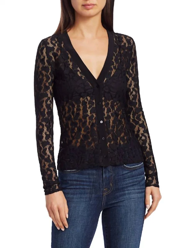 citron hearty cardigan -citron hearty cardigan -Vita Long-Sleeve Lace Cardigan In Black