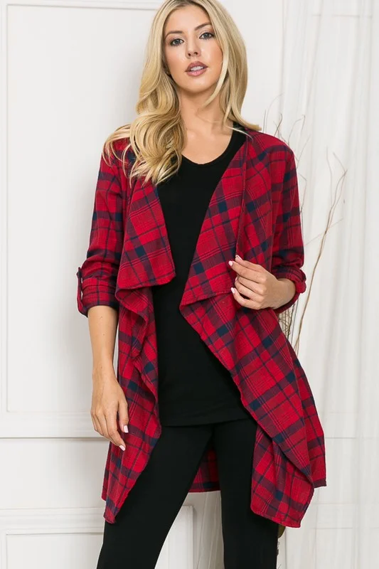 khaki rest cardigan -khaki rest cardigan -Waterfall Plaid Cardigan