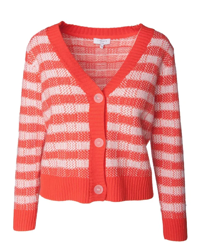 brick bold cardigan -brick striking cardigan -Women's Gingham Cardigan In Orange