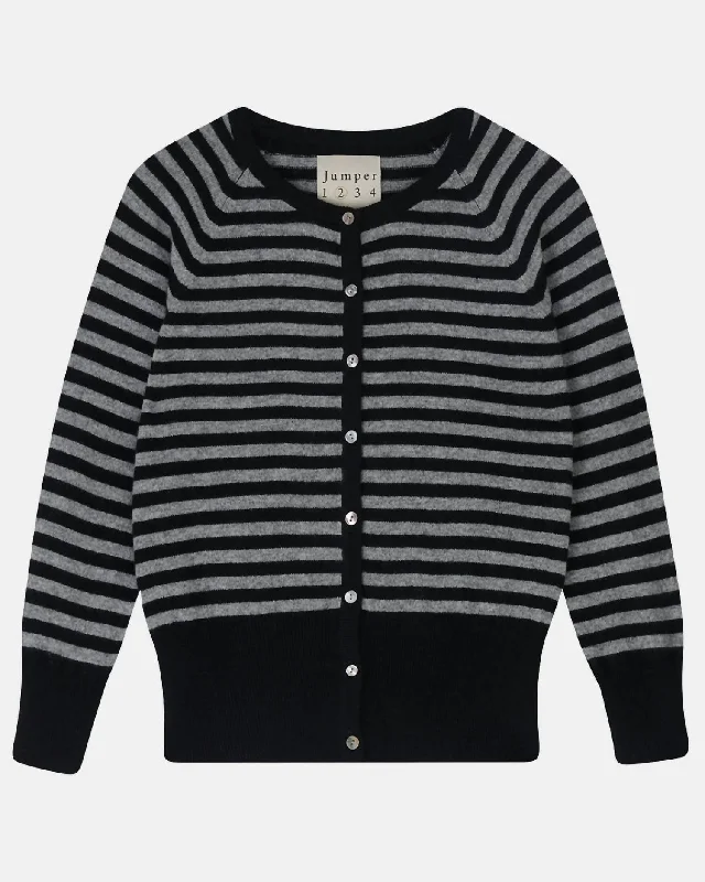 soft slant cardigan -soft slant cardigan -Women's Stripe Shrunken Cardigan In Black