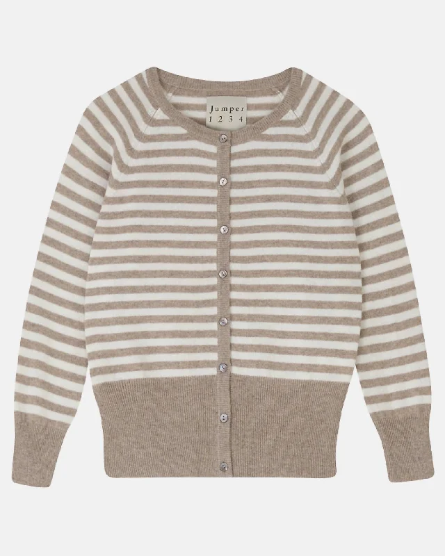 olive radiant cardigan -olive striking cardigan -Women's Stripe Shrunken Cardigan In Light Brown