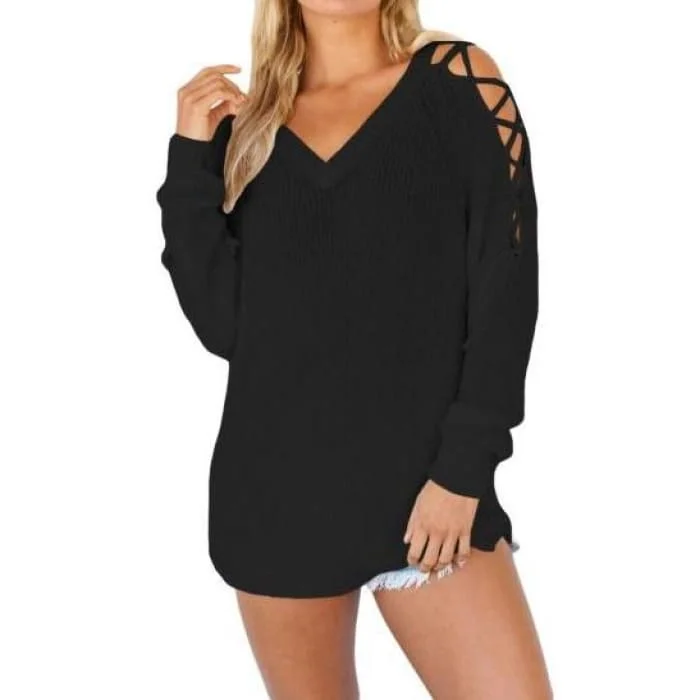 chalk radiant pullover sweater -Sweater with Lace-Up Shoulders