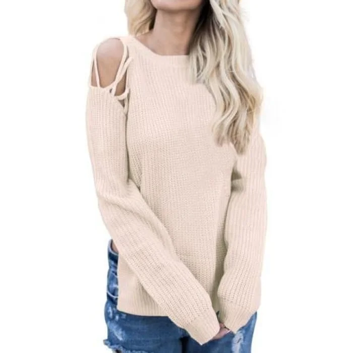 jade radiant pullover sweater -Beige Open Shoulder Sweater