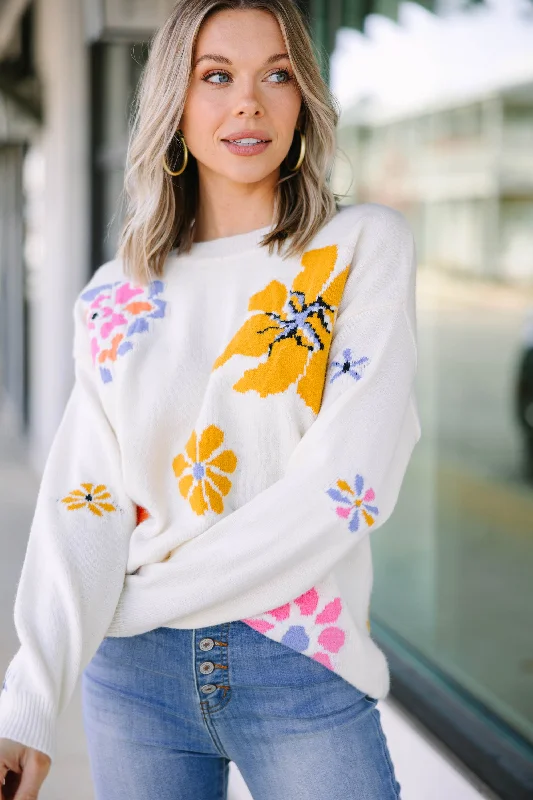 gym refined pullover sweater -All I See Ivory White Floral Sweater