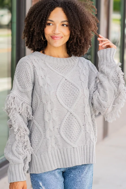 long flair pullover sweater -All Or Nothing Gray Fringe Sweater