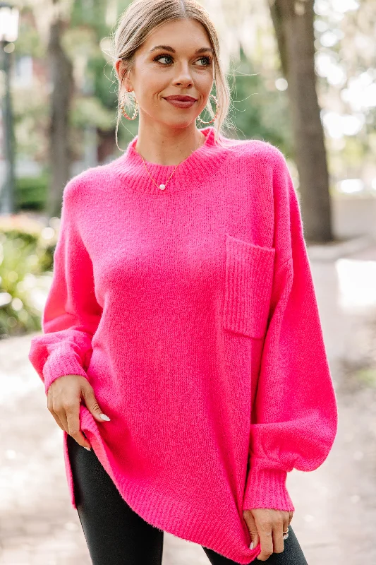 retro durable pullover sweater -As It Happens Fuchsia Pink Bubble Sleeve Sweater