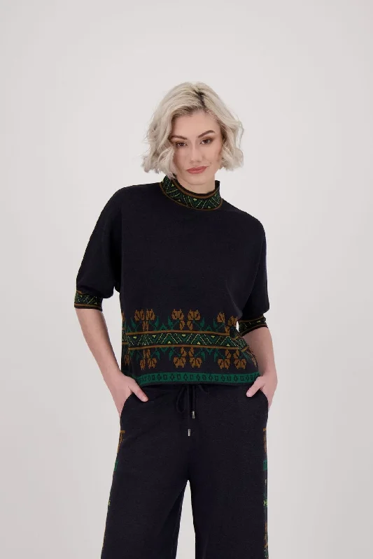 umber cozy pullover sweater -Aztec Mock Neck Sweater