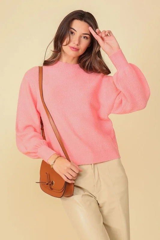 dusk bold pullover sweater -Pink Balloon Sleeve Sweater