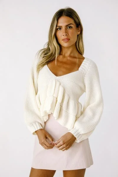 muted bold pullover sweater -Bamby Ruffle Sweater