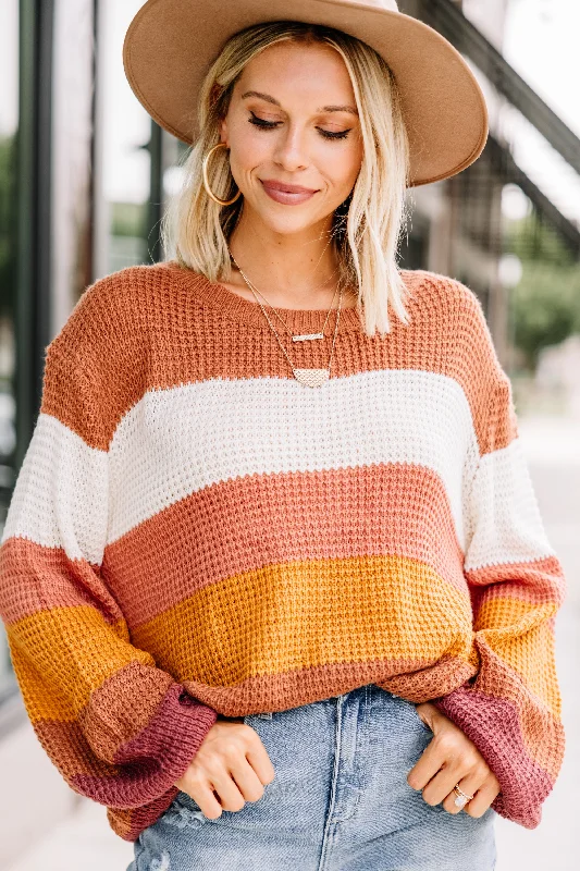 trail thick pullover sweater -Be With You Brown Colorblock Sweater