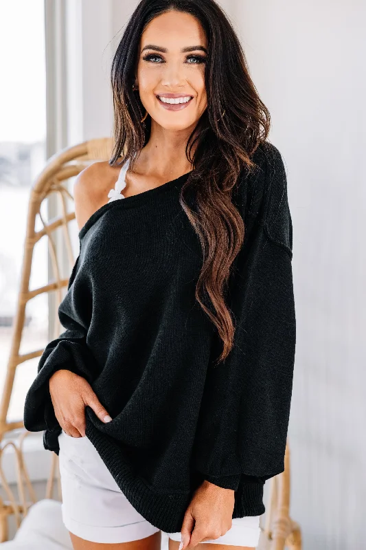 button striking pullover sweater -Boost Your Mood Black Sweater