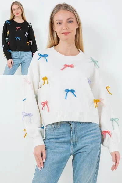 maternity vivid pullover sweater -Bow Appliqué Sweater