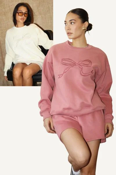 premium plush pullover sweater -Bow Sweatershirt