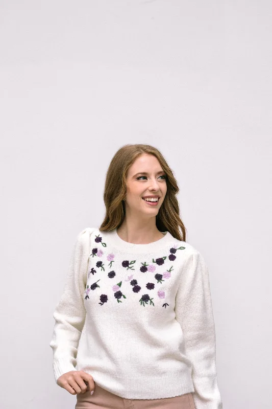 rose thick pullover sweater -Brinley Floral Embroidered Sweater