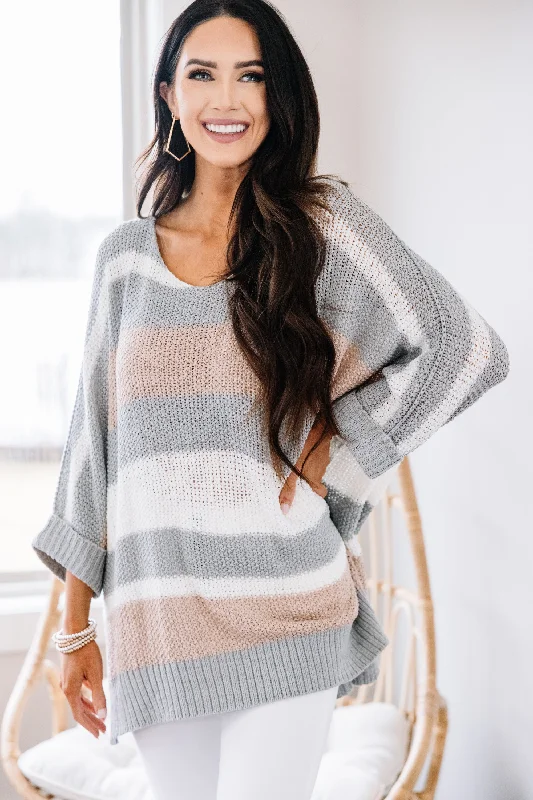 berry striking pullover sweater -Casual Encounters Silver Gray Colorblock Sweater