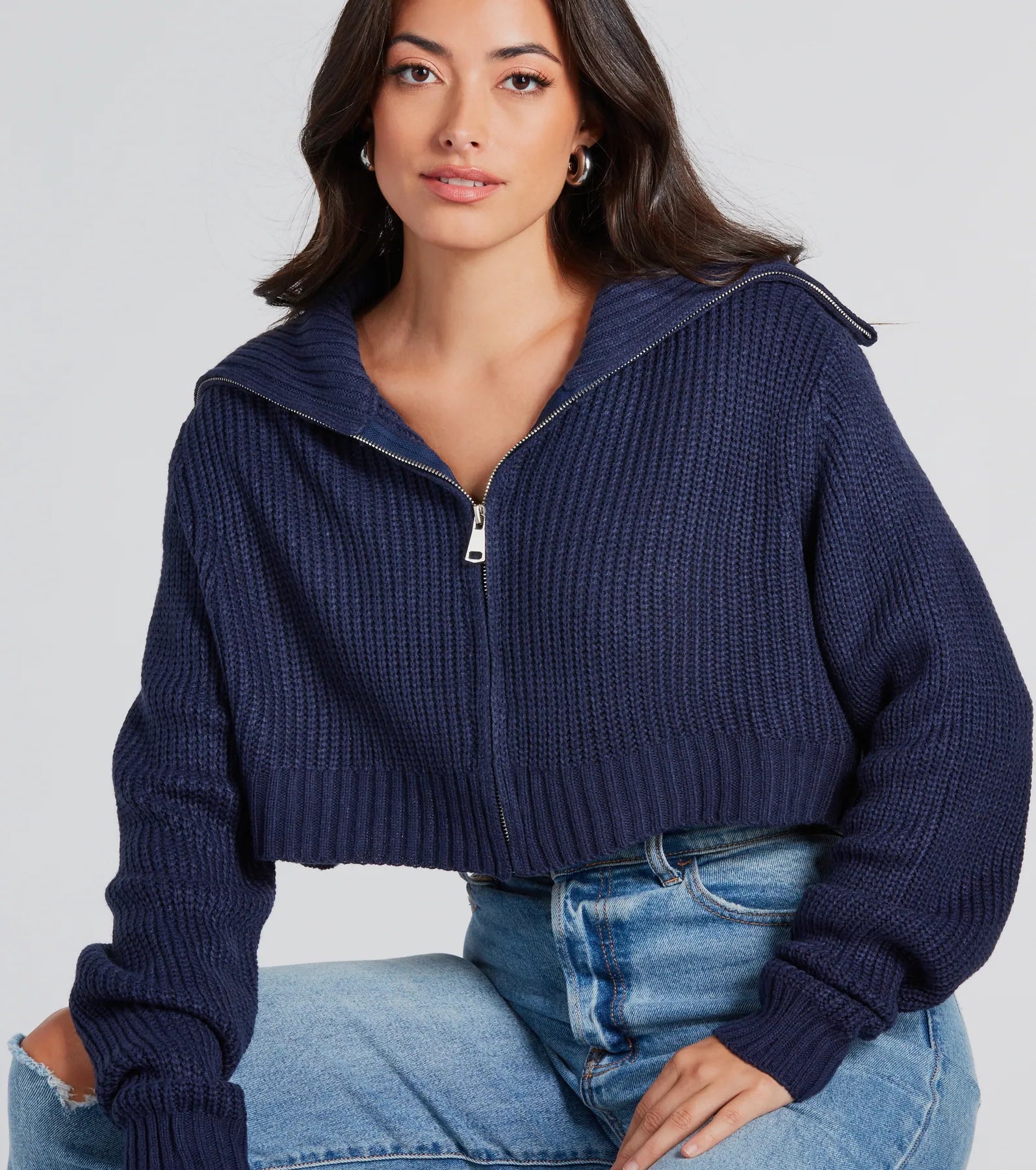 mid rest pullover sweater -Casually Classic Collared Zip-Front Sweater