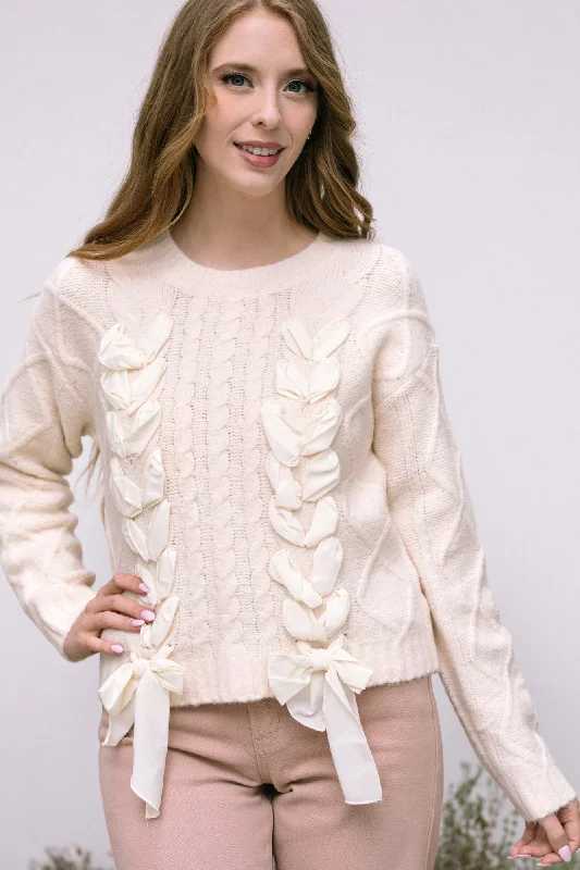 tight bold pullover sweater -Cece Cable Knit Bow Sweater