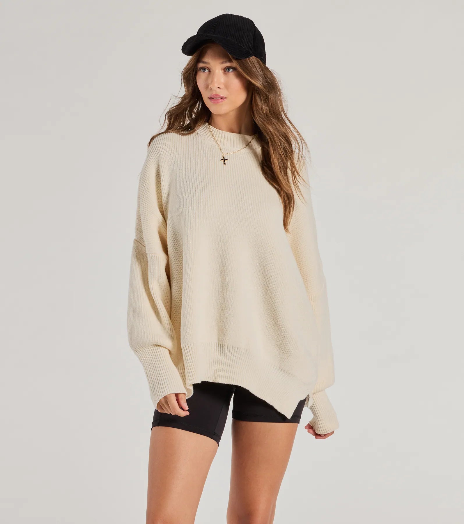 club polished pullover sweater -Cozy Style Ribbed Knit Oversized Sweater