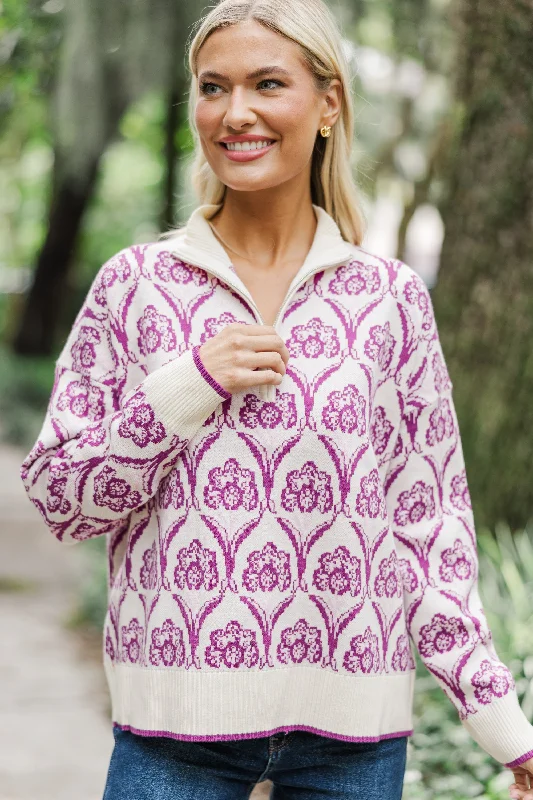 flare cozy pullover sweater -Cross Your Mind Magenta Printed Pullover Sweater