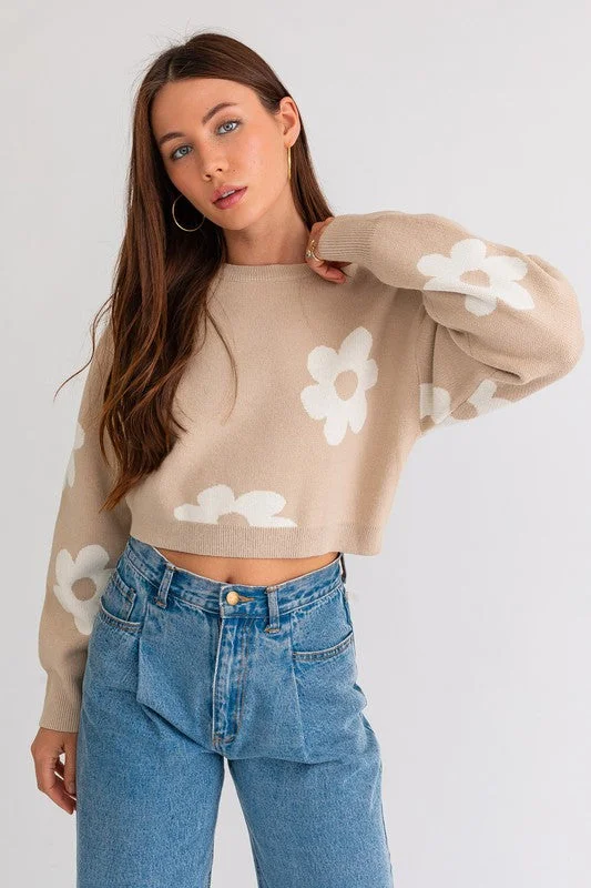 blush luster pullover sweater -Cute As A Daisy Cropped Sweater - Small - Final Sale