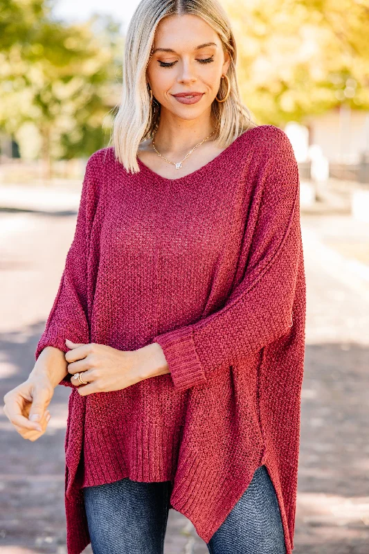 puff bold pullover sweater -Don't Waste A Moment Berry Red Oversized Sweater