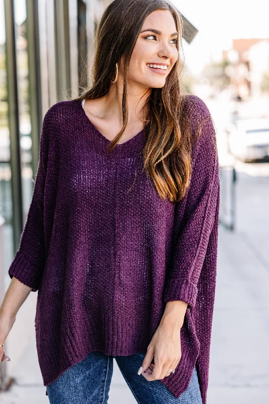 teen shine pullover sweater -Don't Waste A Moment Eggplant Purple Oversized Sweater