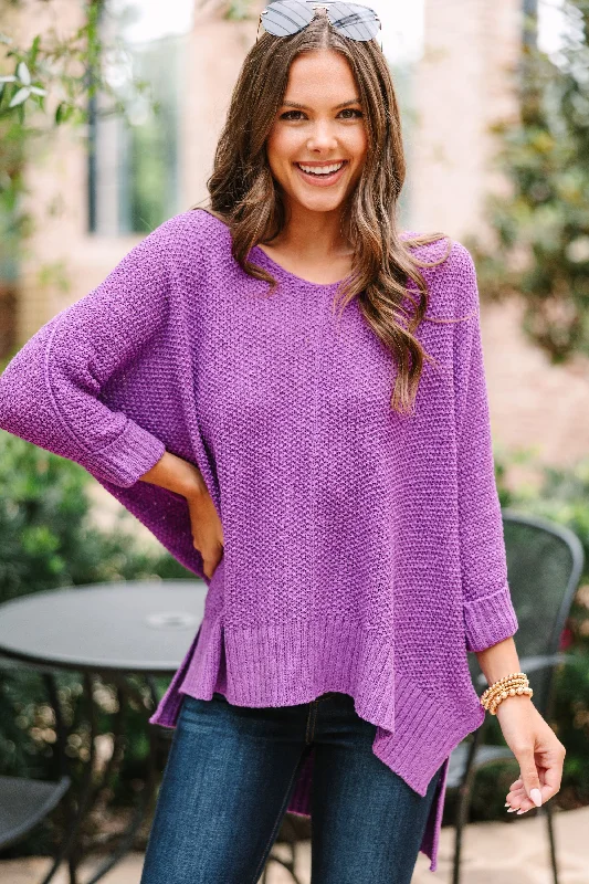 women’s cozy pullover sweater -Don't Waste A Moment Purple Oversized Sweater