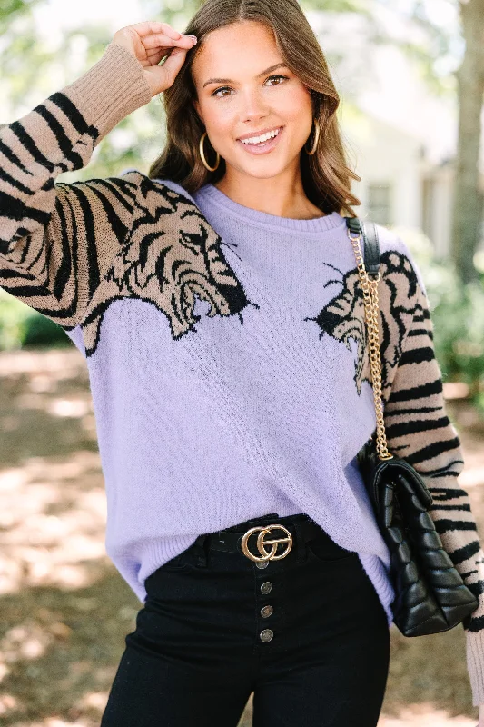 breathable hearty pullover sweater -Dueling Dreams Lavender Purple Tiger Sweater