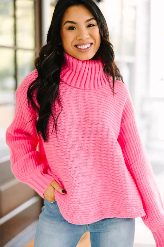 rustic flair pullover sweater -Early To Rise Pink Turtleneck Sweater