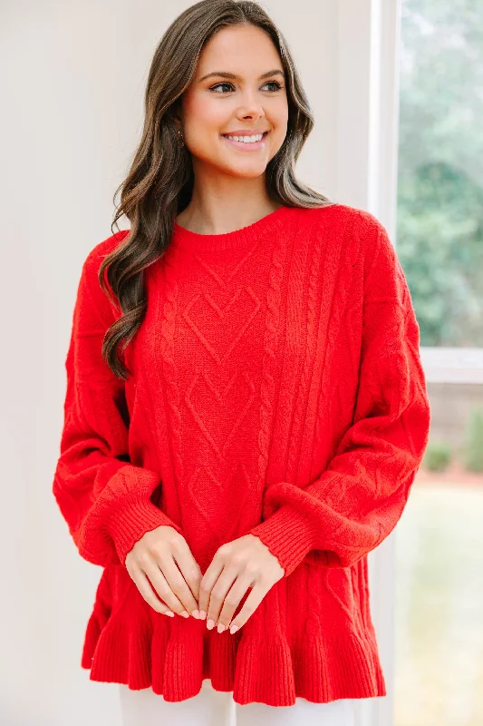 apricot vivid pullover sweater -Easy Decisions Red Ruffled Sweater