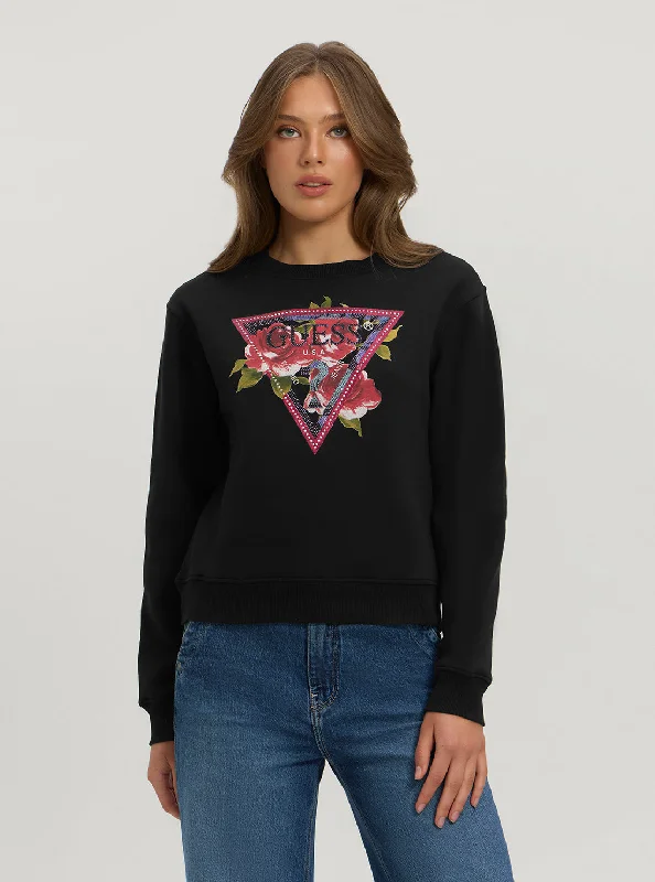 flap radiant pullover sweater -Eco Black Roses Logo Jumper