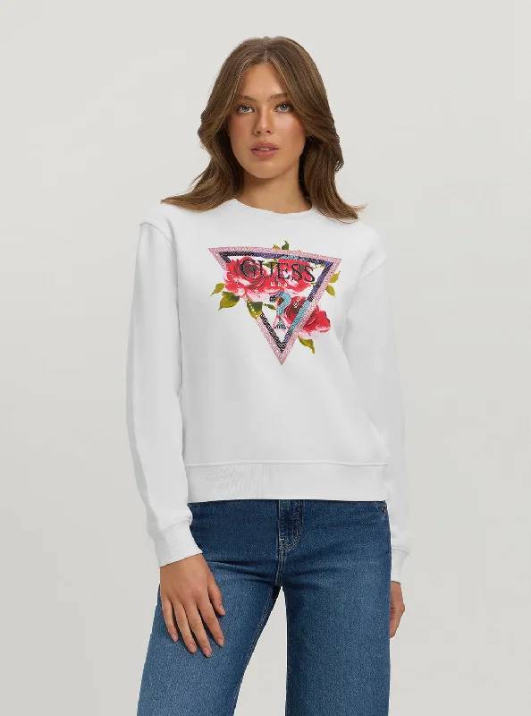 broad rib pullover sweater -Eco White Roses Logo Jumper