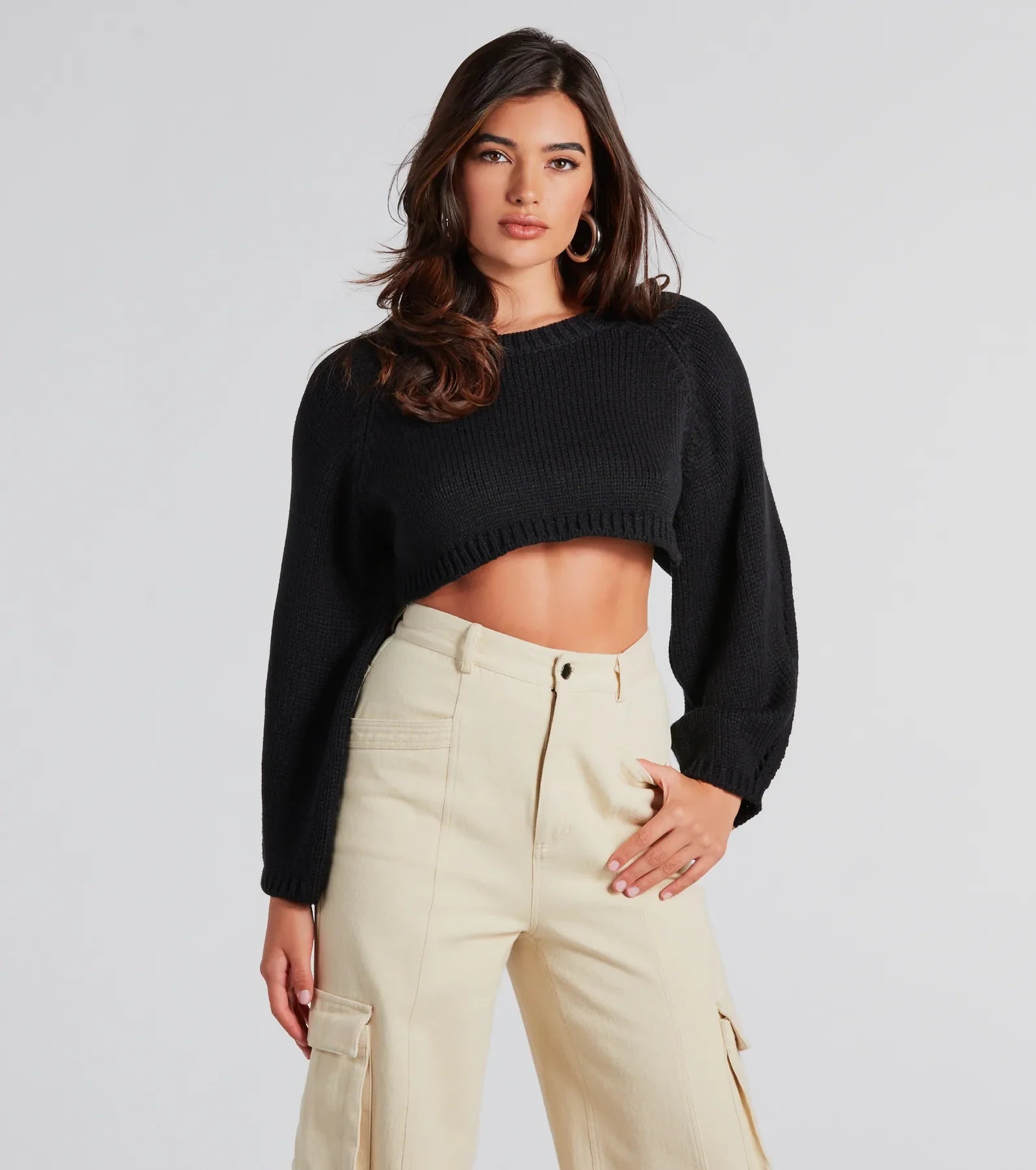 crisp plush pullover sweater -Elevated Cozy Open Back Cropped Sweater