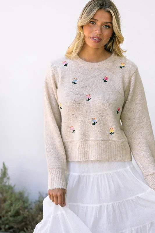 thick luster pullover sweater -Elliot Embroidered Floral Sweater