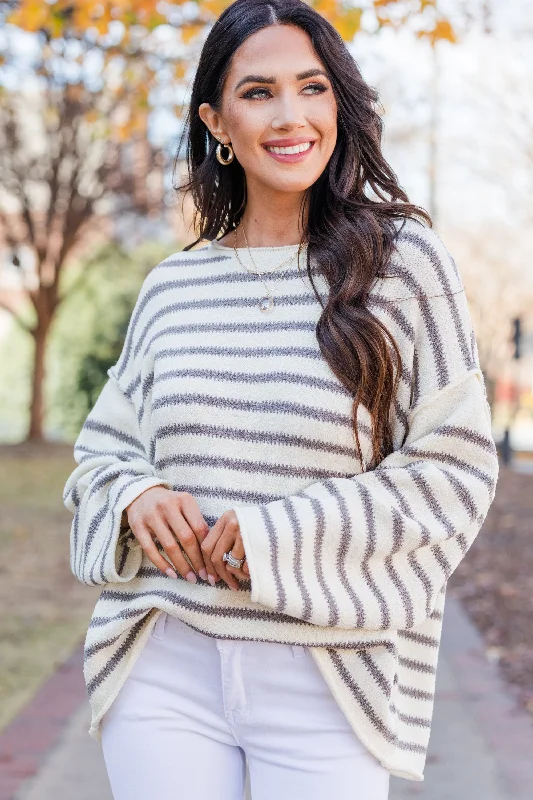 tonal radiant pullover sweater -Feeling Lucky Gray Striped Sweater