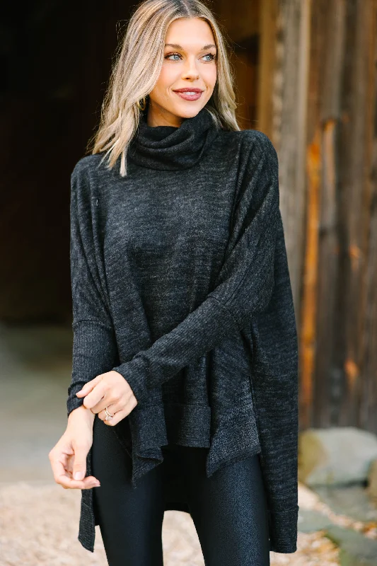 ruby bold pullover sweater -Feeling So Chipper Charcoal Gray Cowl Neck Sweater