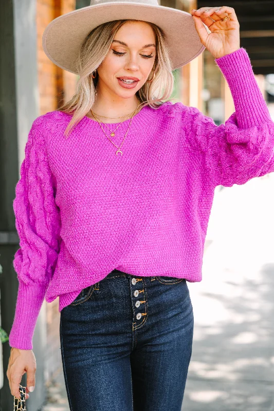 vivid shine pullover sweater -Find You Well Magenta Purple Bubble Sleeve Sweater