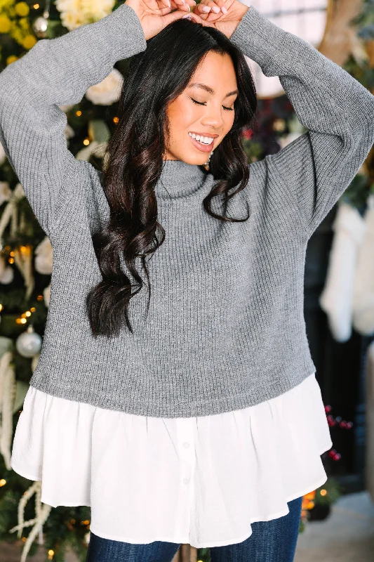 ruby snug pullover sweater -Focus On You Gray Layered Sweater