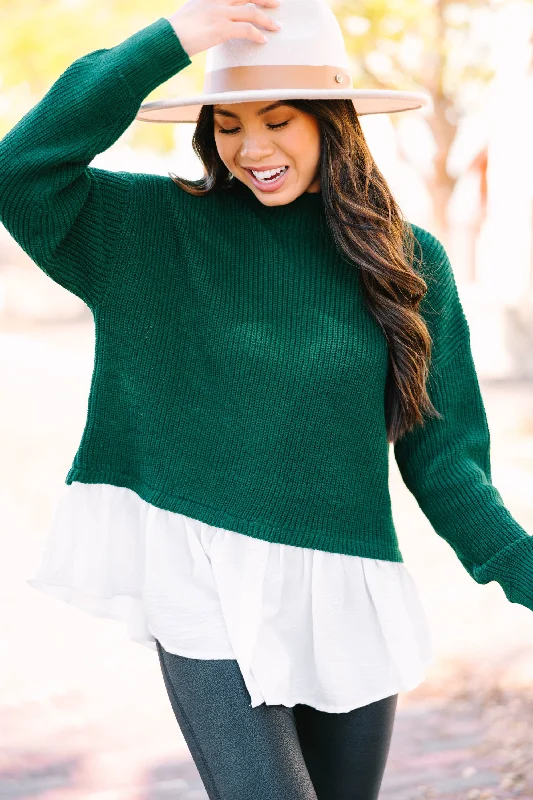 oatmeal calm pullover sweater -Focus On You Hunter Green Layered Sweater